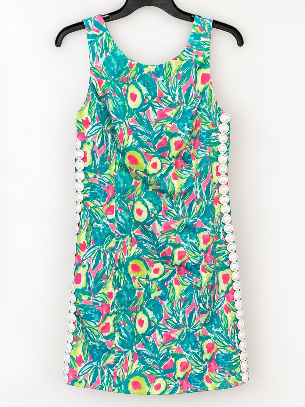 Lilly Pulitzer Tropical Floral Shift Dress Size 12 Lace Trim Preppy Resort